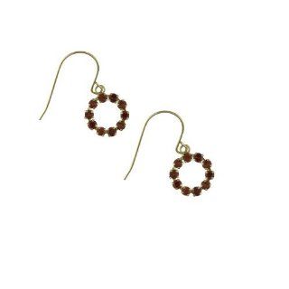 10Kt Gold Garnet Circle Drop Earrings: Dangle Earrings: Jewelry