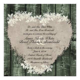 Primitive Green Wood Heart Wedding Invitation