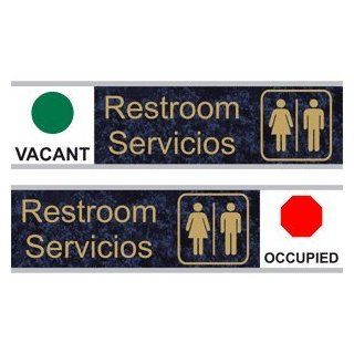 Restroom With Symbol Engraved Sign EGRB 545 SYM SLIDE GLDonCBLU : Business And Store Signs : Office Products