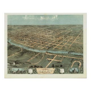 Iowa City Iowa 1868 Antique Panoramic Map Poster