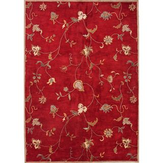 Hand tufted Transitional Floral pattern Red/ Orange Wool Rug (5' x 8') JRCPL 5x8   6x9 Rugs