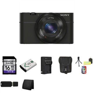 Sony DSC RX100 Digital Camera + External Rapid Charger + 16GB SDHC Memory Card (Class 10) + NP BX1 Lion Battery + Carrying Case + Mini Tripod Kit + USB SDHC Reader + Memory Wallet  Point And Shoot Digital Camera Bundles  Camera & Photo