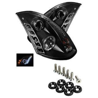 Infiniti G35 2Dr DRL LED Projector Headlights   Black & Spyder Washer 6pcs   Black: Automotive