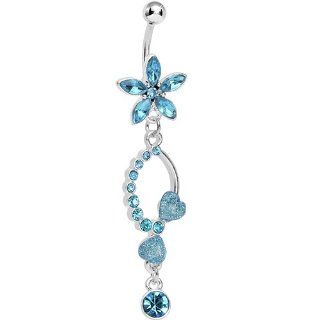 Blue Gem Flirty Flower Drop Belly Ring Body Candy Jewelry