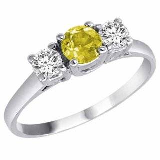  DivaDiamonds 3DLQD100W7:10K White Gold Round 3 Stone Lemon Quartz and Diamond Ring, 0.95 ctw   Size 7: Diva Diamonds: Everything Else