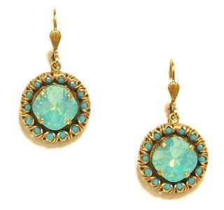 Catherine Popesco 14k Gold Plated Pacific Opal and Turquoise Swarovski Crystals Drop Earrings: Dangle Earrings: Jewelry