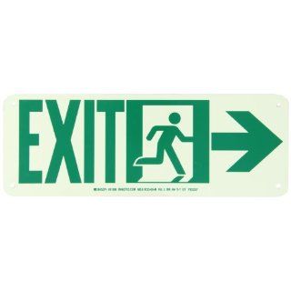 Brady 81808 14" Width x 5" Height B 552 High Intensity Aluminum, Glow In The Dark Safety Guidance Sign, Legend "Exit" with Running Man and Right Arrow: Industrial Warning Signs: Industrial & Scientific