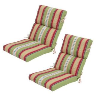 Hampton Bay Lancaster Stripe High Back Outdoor Chair Cushion (2 Pack) 7718 02001200