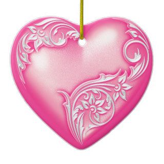 Heart Scroll Light Hot Pink w White Christmas Ornament