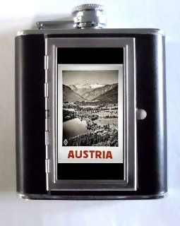 Austria Retro Travel Poster Whiskey and Beverage Flask, ID Holder, Cigarette Case: Holds 5oz Great for the Sports Stadium!: Alcohol And Spirits Flasks: Kitchen & Dining