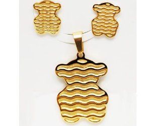 Pendant and Earrings Set in Gold Colored Stainless Steel Teddy Bear: Jewelry Sets: Jewelry