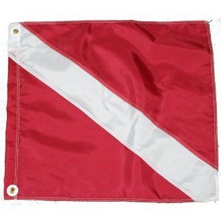 Nylon Diver Down Flag with Brass Grommets & Steel Spring Wire Stiffener, Boat/Float Flag, (31" x 36", Red & White Dive Flag): Sports & Outdoors