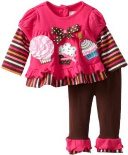 Rare Editions Baby Girls Newborn Cupcake Applique Legging Set, Fuchsia/Brown, 0 3 Months: Clothing