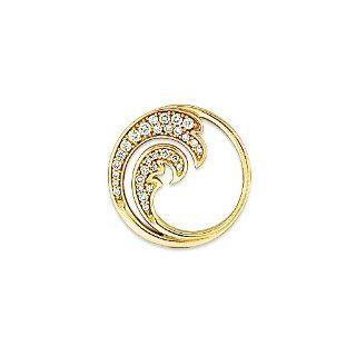 Wave Pendant with Diamonds in 14K Yellow Gold   18mm: Maui Divers of Hawaii: Jewelry