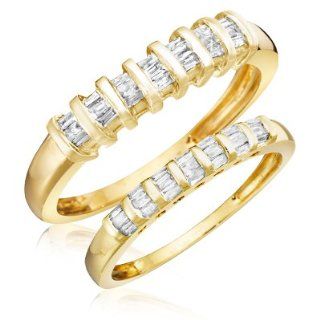 1/2 Carat T.W. Diamond His And Hers Wedding Band Set 14K Yellow Gold: Jewelry