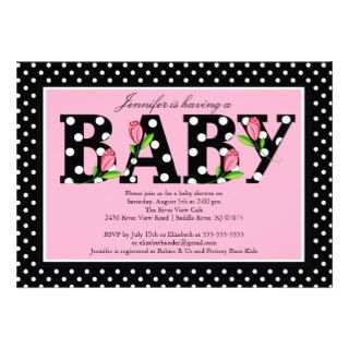 Black Pink Polka Dot "baby"  Baby Shower Personalized Invite