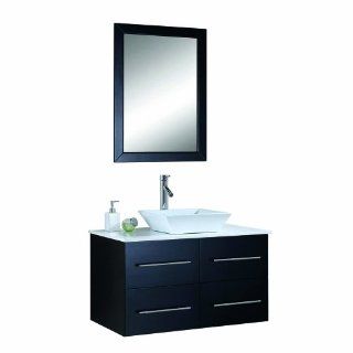 Virtu USA MS 565 S ES Marsala 36 Inch Wall Mounted Single Sink Bathroom Vanity Set with White Stone Countertop, Faucet, Espresso Finish   Bathroom Vanity Cabinet And Sink  
