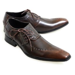 Men's Dress Shoes With Side Medallion And Side Lace up Style 115539, Dark Brown, 40 EU (US Men's 8 M): Shoes