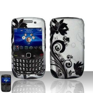 Silver Black Vine Flower Rubberized Snap on Design Hard Case Faceplate for Blackberry Curve 3g 9300 9330 8520 8530 Cell Phones & Accessories