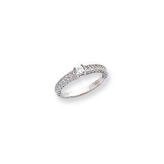 14k White Gold Polished .12ct. Princess Cut Diamond Ring Mounting: Jewelry