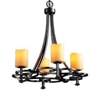 CandleAria Arcadia 24 inch Black & Amber 4 Light Cylinder Uplight Chandelier    