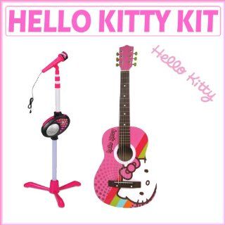 Hello Kitty Microphone Stand with Microphone + Hello Kitty 30 inch Acoustic Guitar Pink: Musical Instruments
