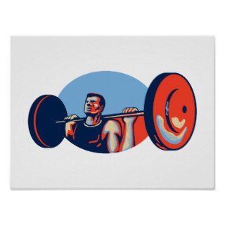 Weightlifter Lifting Weights Retro Poster
