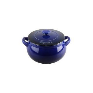 Denby OTI 588 Oven to Table Curved Bean Pot with Cover, 3.3 Liter, Blue Casseroles Kitchen & Dining