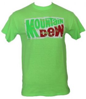 Mountain Dew Mens T Shirt   Day Glo Distressed Logo (Medium) Neon Green: Clothing