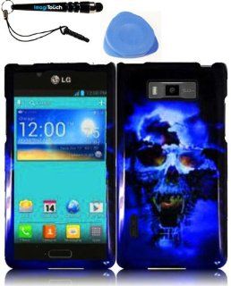 IMAGITOUCH(TM) 3 Item Combo LG Splendor Venice US730 LG OPTIMUS SHOWTIME L86C(Boost Mobile, U.S.Cellular, Net 10, Straighttalk) Hard Case Phone Cover Protector Faceplate with Graphics Design   Blue Skull (Stylus pen, Pry Tool, Phone Cover): Cell Phones &am