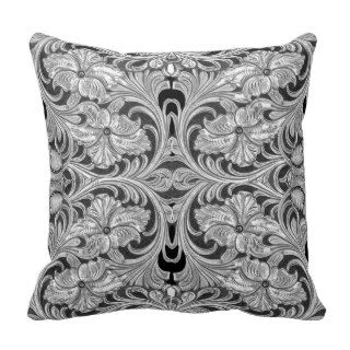 Silver and Black Flora Tooled Leather Look Pillows