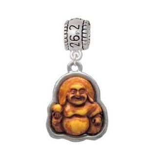 Bone Resin Laughing Buddha in Silver Bamboo Frame Marathon Charm Bead: Jewelry