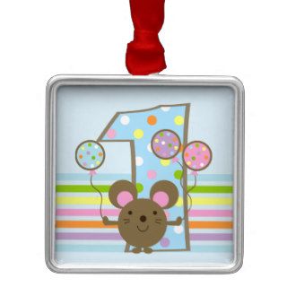 Balloon Mouse Blue 1st Birthday Christmas Ornament