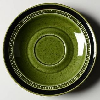 Fuji Moss Antiqua Saucer, Fine China Dinnerware   Black Band,Green Background