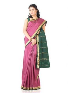 IndusDiva Women's Dark Purple Mysore Crepe Silk Saree: Clothing