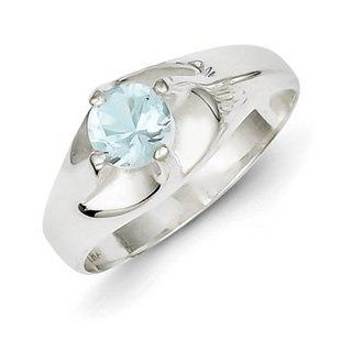 Sterling Silver Light Blue Round CZ Ring: Jewelry