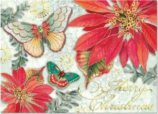 Punch Studio Christmas Dimensional Greeting Cards: Red Poinsettias with Butterflies, Gold Foil Embellishment (Set of 12): Health & Personal Care