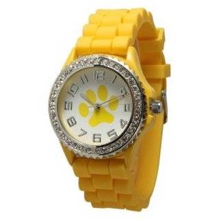 Yellow Paw Face Silicone Watch w/ CZ Crystal Rhinestones Face Bling Watches