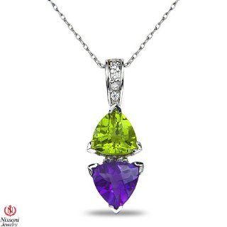 Women's Diamond Accent Pendant and chain with Amethyst and Peridot in 10k White Gold: Necklaces: Jewelry