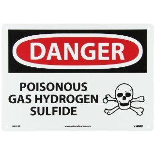 NMC D602RB OSHA Sign, Legend "DANGER   POISONOUS GAS HYDROGEN SULFIDE", 14" Length x 10" Height, Rigid Plastic, Black/Red on White: Industrial Warning Signs: Industrial & Scientific