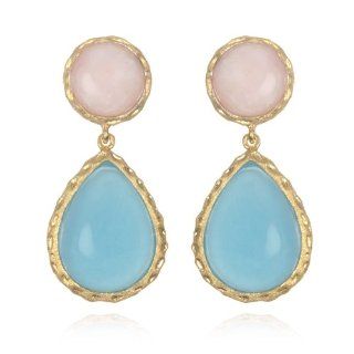 Gold Tone Milky Aquamarine Pear drop Earring with Peruvian Opal: Dangle Earrings: Jewelry