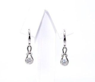 14K White Gold Diamond Love Knot Earrings: Dangle Earrings: Jewelry