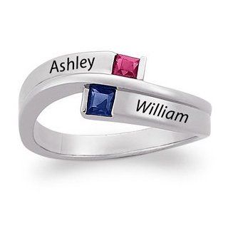 Promise Rings   Sterling Silver True Love Couple's Name & Birthstone Ring: Jewelry