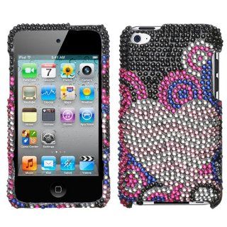 Black Silver Pink Blue Bubble Heart Full Diamond Bling Snap on Design Case Hard Case Skin Cover Faceplate for Apple Ipod Touch 4g 4th Generation + Screen Protector Film : MP3 Players & Accessories