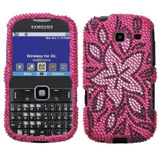 Hard Plastic Snap on Cover Fits Samsung R380 Freeform III Tasteful Flowers Full Diamond Rhinestone MetroPCS: Cell Phones & Accessories