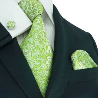 Landisun 593 Light Green Paisleys Mens Silk Tie Set: Tie+Hanky+Cufflinks at  Mens Clothing store: Neckties