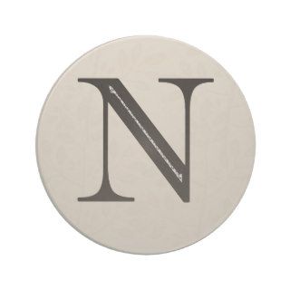 Damask Letter N   Black Beverage Coaster