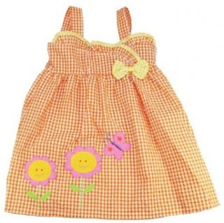 Sweet & Soft Toddler Girls Gingham Sunflower Summer Dress 2T Oranges: Clothing