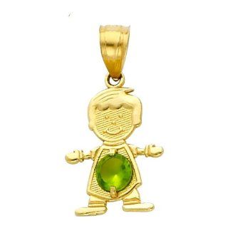 14K Yellow Gold August CZ Birthstone Boy Charm Pendant for Baby and Children (Peridot, Light Green): Pendant Necklaces: Jewelry