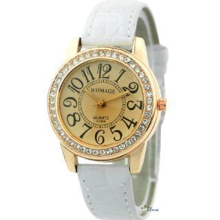 Fashion Personality Lady Watch Crystals Surround Dial Design Highlight Crystal View Design Surface Analog Display WA596 (White Color): Watches